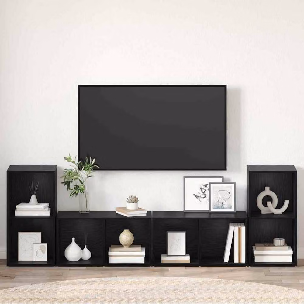 Berkfield Home 4-Piece Cube Storage Set with Shelves in Black Oak, W/D/H: 72 x 35 x 36.5 cm – 4