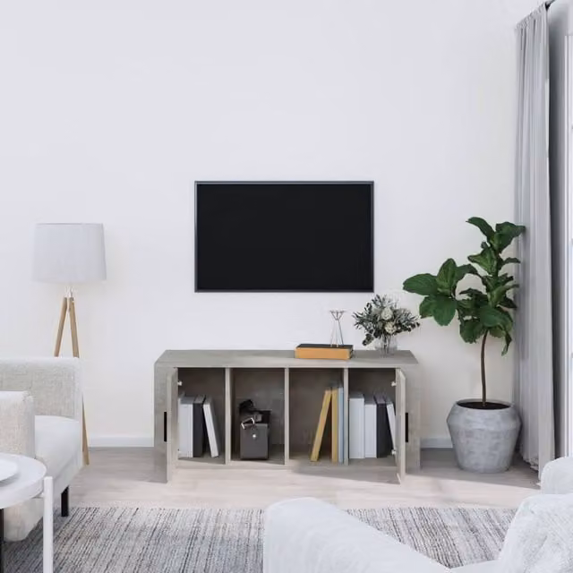 Berkfield Home Modern TV Cabinet in Concrete Grey, W/D/H: 100 x 35 x 40 cm – 1