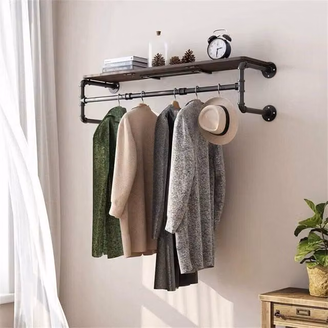 EONLION Industrial Metal Clothes Rail Rack in Matt Black, W/D/H: 50 x 60 x 50 cm