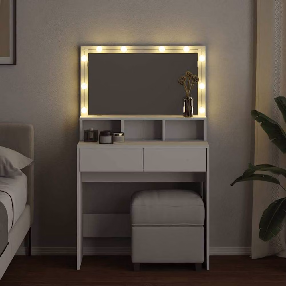 Berkfield Home Modern White Dressing Table with Hollywood LED, W/D/H: 80 x 41 x 134.5 cm – 3