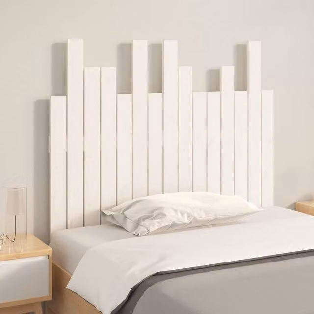 Berkfield Home White Solid Wood Pine Wall Headboard W: 95.5 cm, D: 3 cm, H: 80 cm
