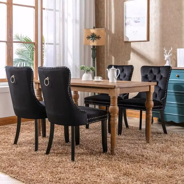 Matteo Modern Black Velvet Dining Chairs, Set of 4