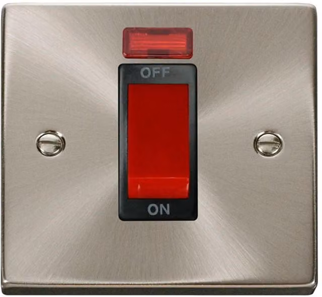 SE Home 1 Gang 45A Switch with Neon in Brushed Chrome and Metallic Silver