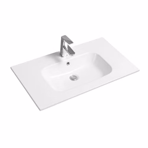 Limoge 4010 White Ceramic Thin-Edge Inset Bathroom Basin with Oval Bowl, W: 81.0 cm, D: 16.5 cm, H: 15.5 cm – 2