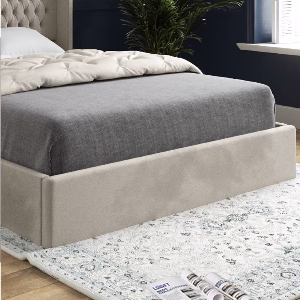 KDMD Stockcross Winged Upholstered Designer Bed Frame in Beige Soft Velvet, Size: 120 x 200 cm – 5