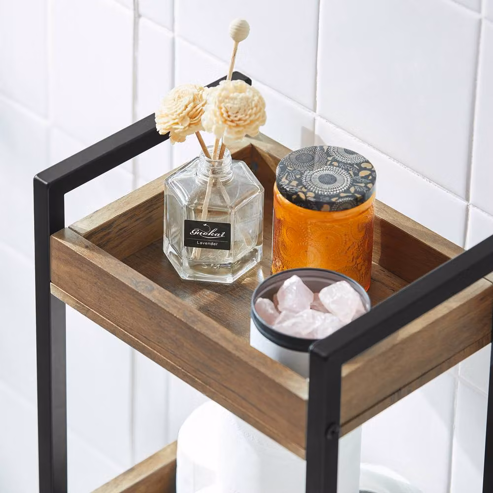 SoBuy 3-Tier Space-Saver Storage Rack Bathroom Organiser in Brown, W: 28.0 cm, D: 20.0 cm, H: 74.0 cm – 5