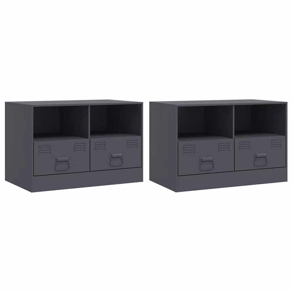 Berkfield Home Set of 2 Industrial Steel TV Cabinets in Anthracite Grey, W/D/H: 67 x 39 x 44 cm – 3