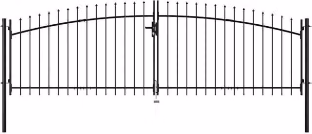 Berkfield Home Double Door Steel Fence Gate with Spear Top, Black, W: 400 cm, H: 200 cm – 1