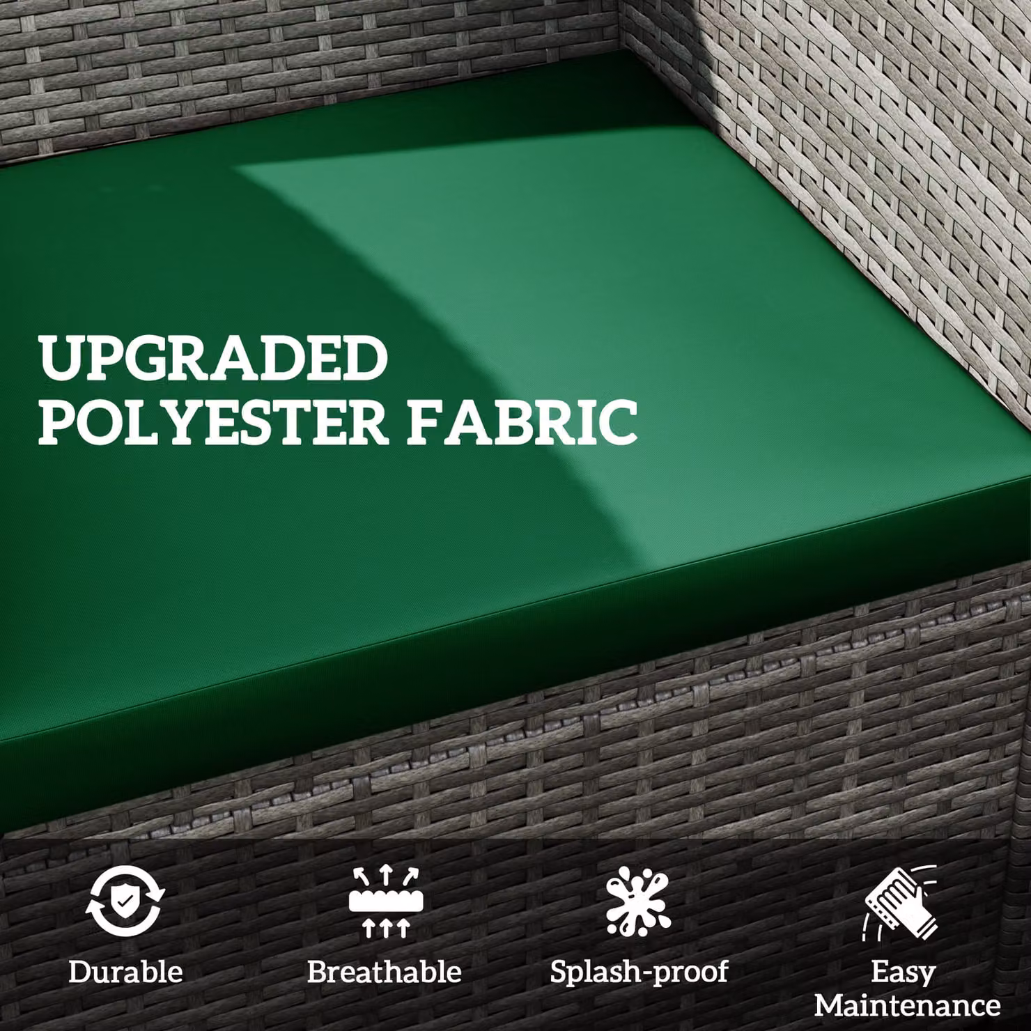 Outsunny Set of 3 Green Rectangular Outdoor Seat Cushion Pads for Rattan Furniture with Removable Washable Polyester Covers – 3