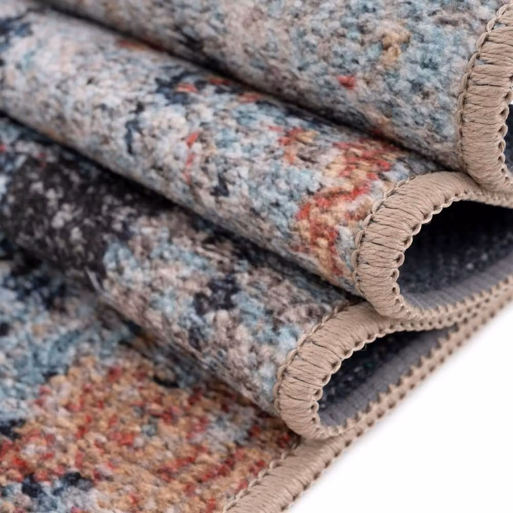Kukoon Abstract Multi Colour Blue and Grey Machine Washable Soft Area Rug, W: 80 cm, L: 300 cm – 7