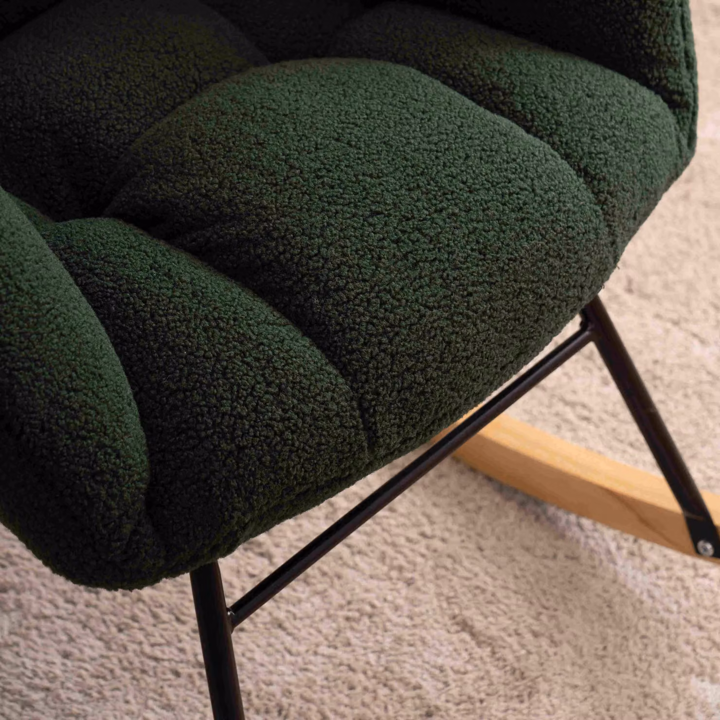 Aosom.UK Dark Green Teddy Fabric Modern Rocker with Padded Seat and Metal Base, W/D/H: 80 x 70 x 95 cm – 5