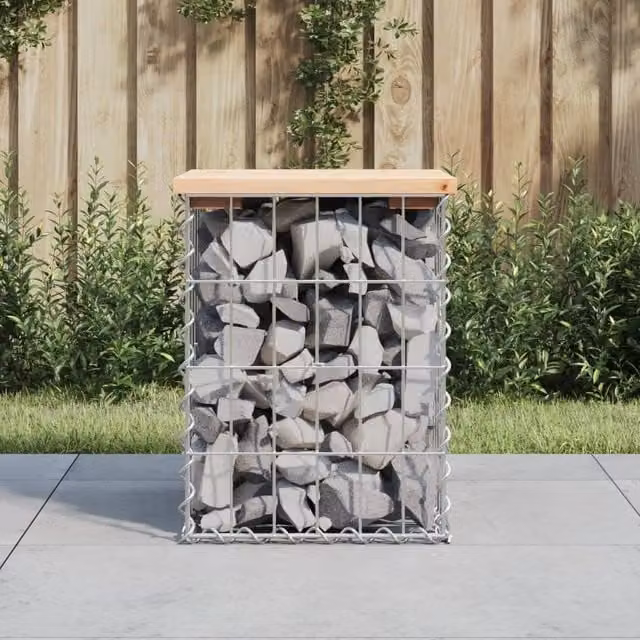Berkfield Home Gabion Design Garden Bench in Brown Solid Pine Wood, W/D/H: 33 x 31 x 42 cm – 1