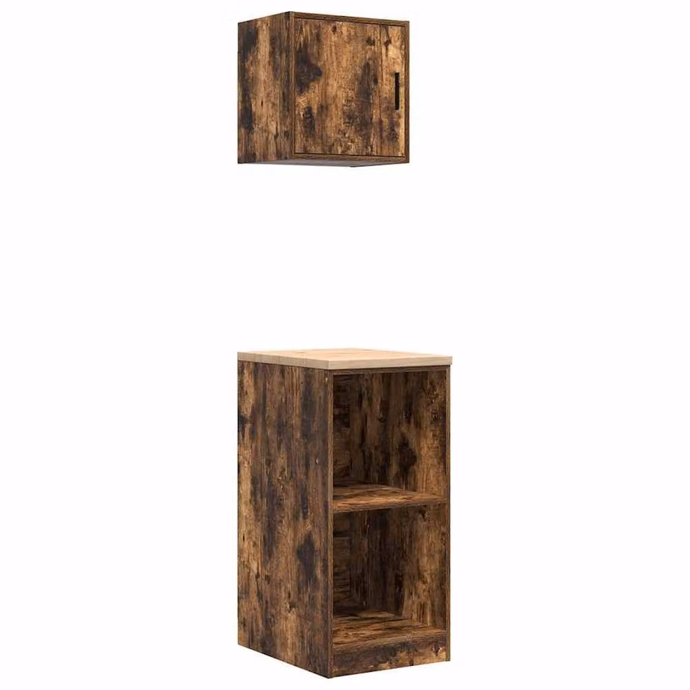 Berkfield Home Wall Mounted Garage Workshop Cabinets, 2 Piece Set, Smoked Oak Brown Engineered Wood with Internal Shelves – 1