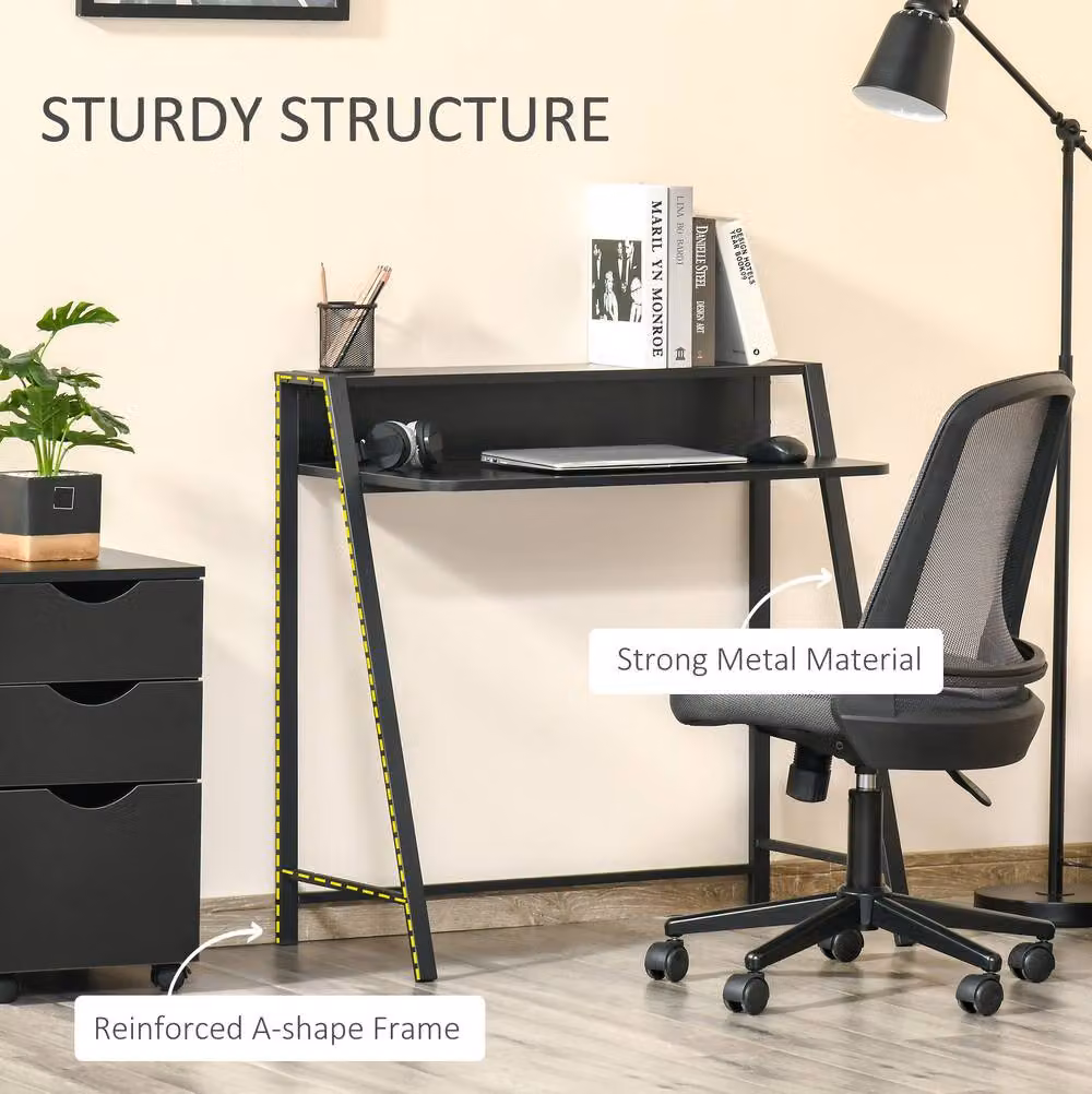 STILVORA Modern Writing Desk with Shelf and Metal Frame in Black – 5