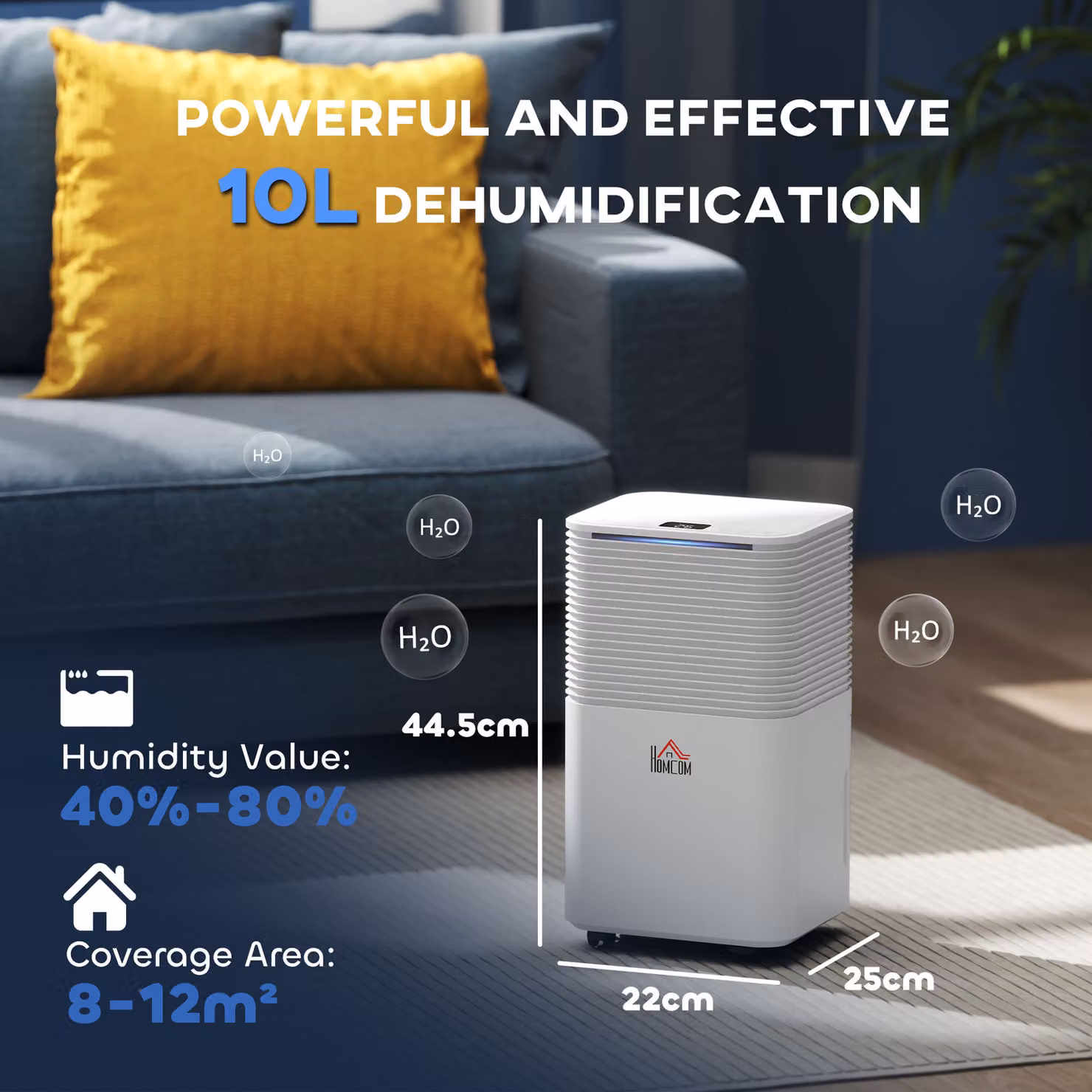 HOMCOM Quiet Compact Dehumidifier in White, 10L/Day Capacity with 3 Modes, Sleep Mode, Hygrostat and Timer – 3