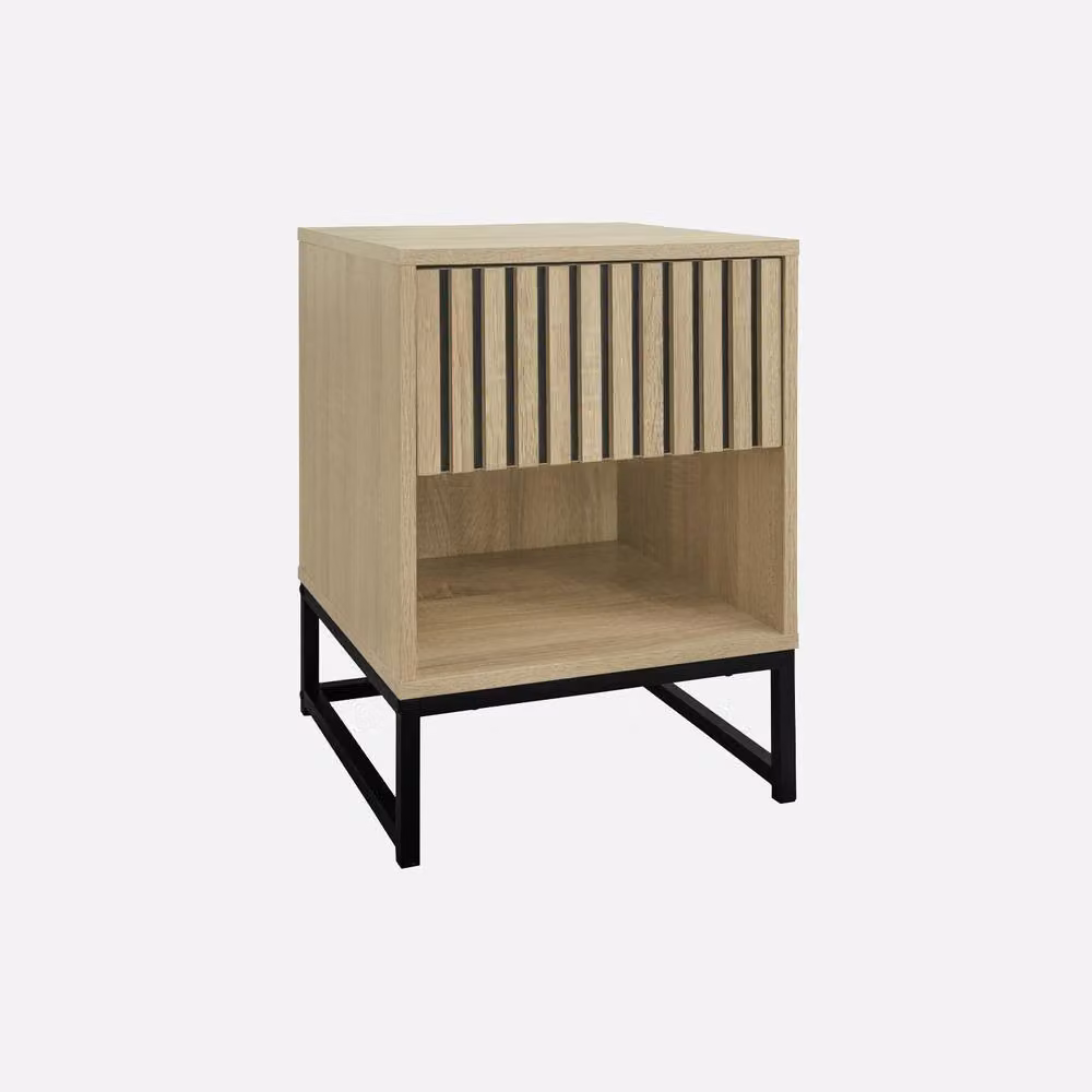 sweeek Pair of Contemporary Bedside Tables in Light Brown with Wood and Metal Decor, W/D/H: 40 x 40 x 55 cm – 2