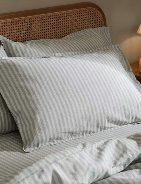 YARD Set of 2 Marlow Striped Pure Cotton Breathable Pillowcases, Grey Mix