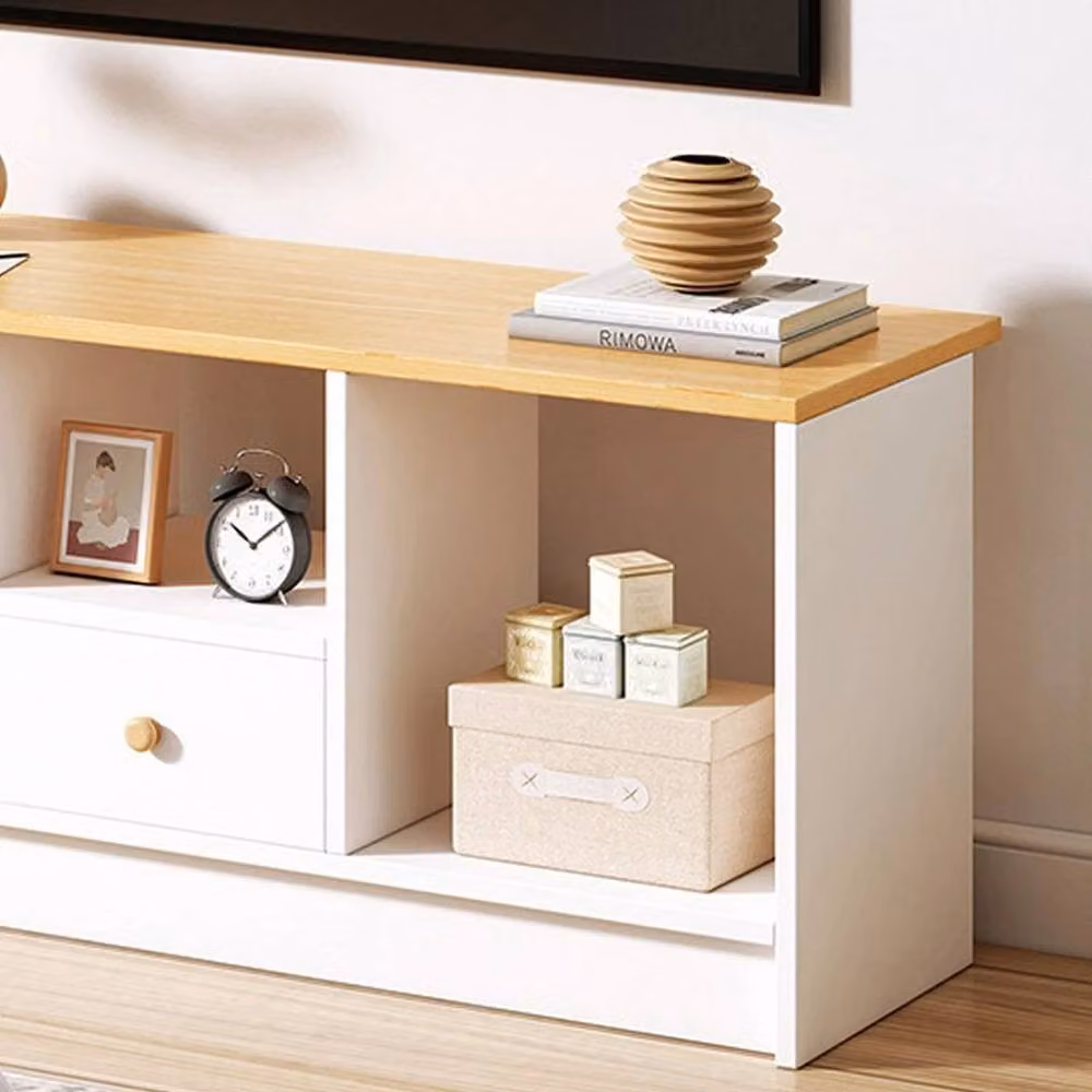 KORVIXA Wooden TV Stand Media Console in White and Multicolour, W/D/H: 100 x 100 x 100 cm – 5