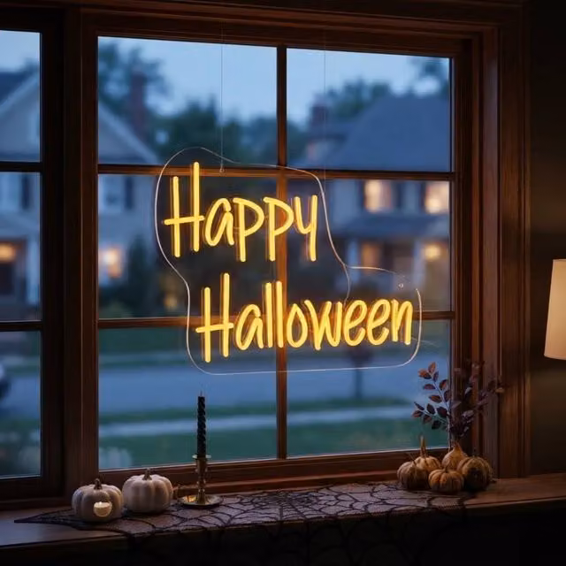 Garden Greatness Orange and Yellow Happy Halloween Neon Wall Sign
