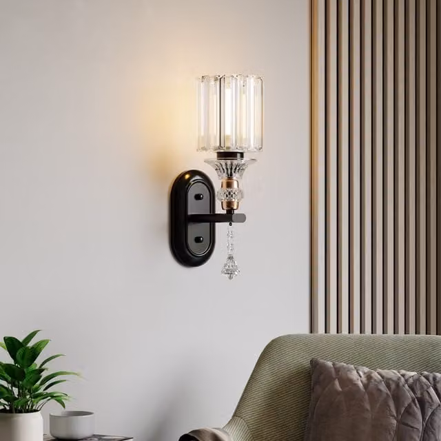 Livingandhome Modern E27 Crystal Wall Lamp in Black and Transparent