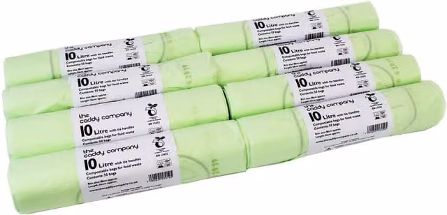 Caddy Company Compostable Food Waste Bin Bags with Tie Handle, Green, 10 l