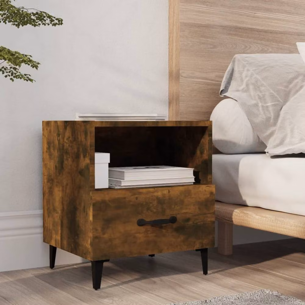 Berkfield Home Elegant Bedside Cabinets, 2 Piece Set in Smoked Oak Brown Engineered Wood, W/D/H: 47.5 x 35.0 x 40.0 cm – 6
