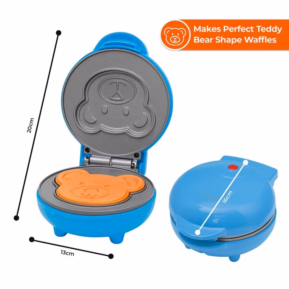 Kelvenix Teddy Bear Mini Waffle Maker, 550W, Non-Stick, Blue – 2