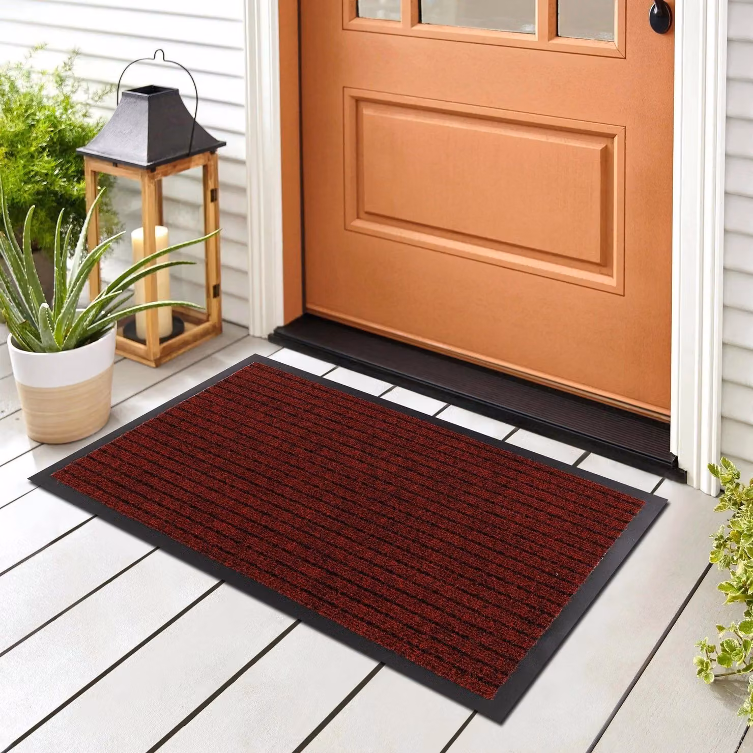 RugsX Red Non-Slip Weatherproof Polypropylene Doormat, W: 80 cm, D: 50 cm, H: 0.8 cm – 2