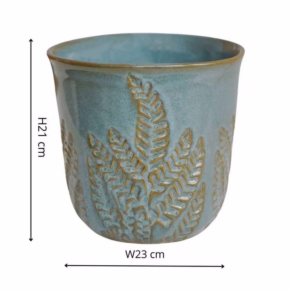 Lemon Pavilion Furniture and Decor Kew Embossed Fern Ceramic Tabletop Planter, Petrol, W: 22.5 cm, D: 22.5 cm, H: 21.5 cm – 6