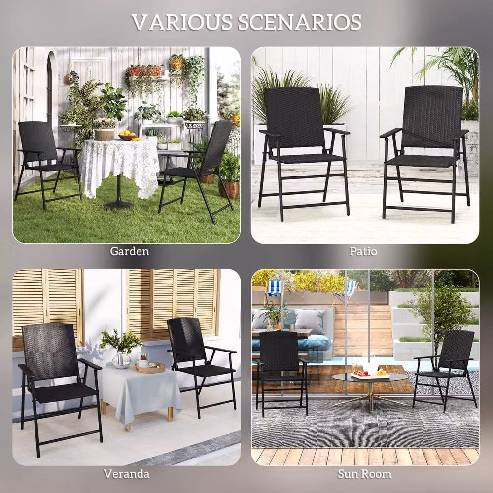 Wyld Haus Luvaka Nene Black Rattan Style Folding Garden Chairs, Set of 2 – 8