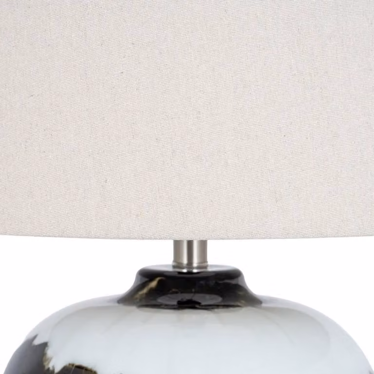 Lemon Pavilion Furniture and Decor Midnight Shadows Table Lamp in Black with Glass and Linen Shade, W: 40 cm, D: 40 cm, H: 61 cm