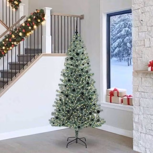 Berkfield Home Snow Flocked Artificial Christmas Tree with LED Lights, Green, Height: 240 cm – 1