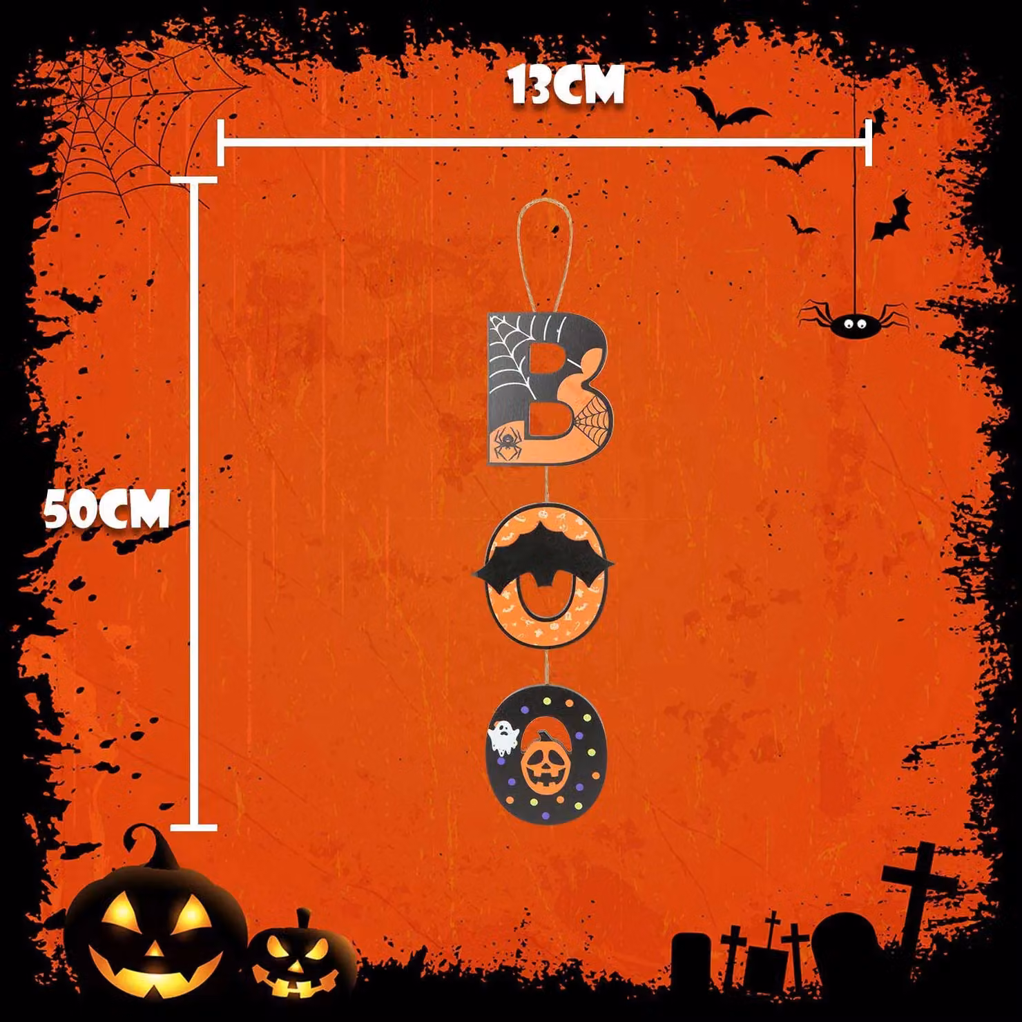 VFM e-Store Boo Hanging Sign Halloween Decoration, Multicolour, W: 50 cm, H: 13 cm – 2