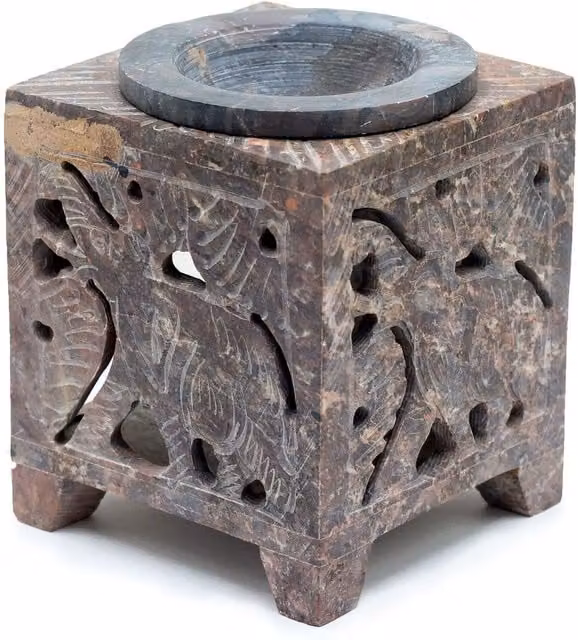 KDMK Square Elephant Soapstone Oil Burner in Brown
