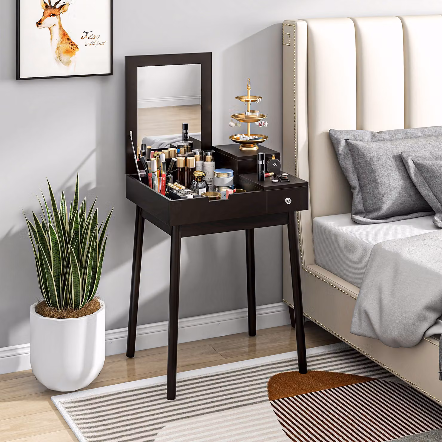 HOMCOM Black Dressing Table with Flip-up Mirror and 2 Drawers – 2
