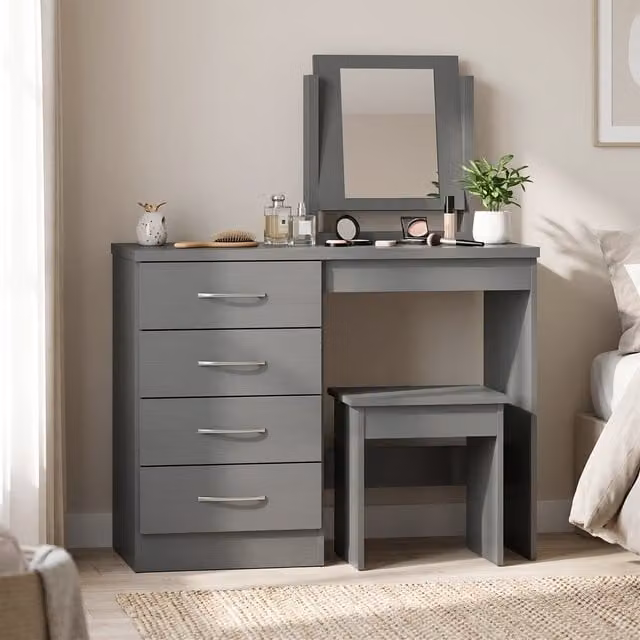 Seconique Nevada Matt Grey 4 Drawer Dressing Table and Stool Set – 1