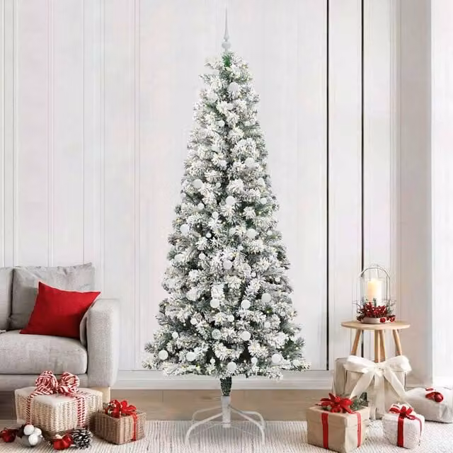 Berkfield Home Artificial Hinged Christmas Tree in Green and White, Height: 240 cm