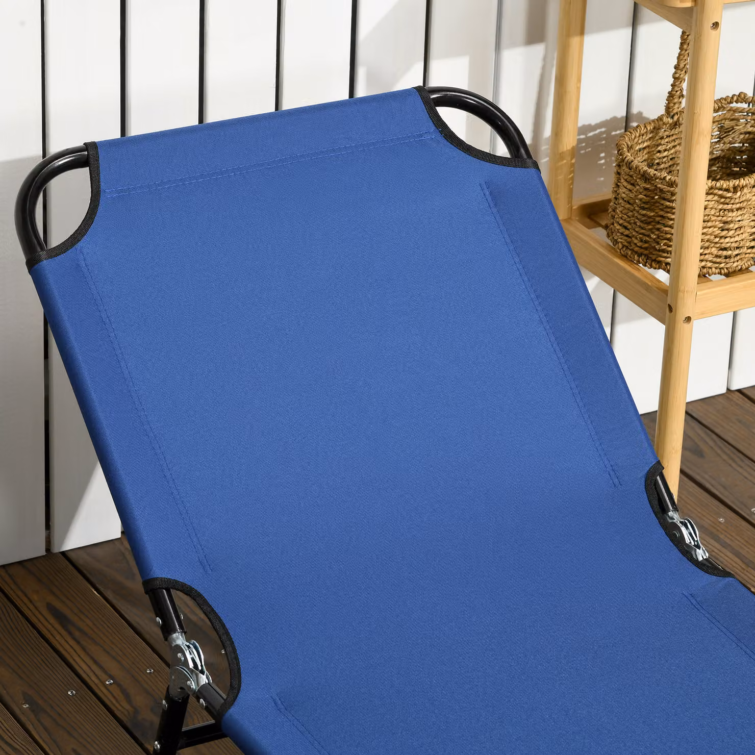 Outsunny Set of 2 Folding Sun Loungers in Black with Reclining Back and Breathable Textilene Mesh – 6