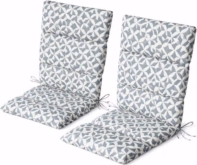Gardenwize Pack of 2 Full Length Outdoor Rectangular Seat Cushions in Grey with Diamond Geo Pattern