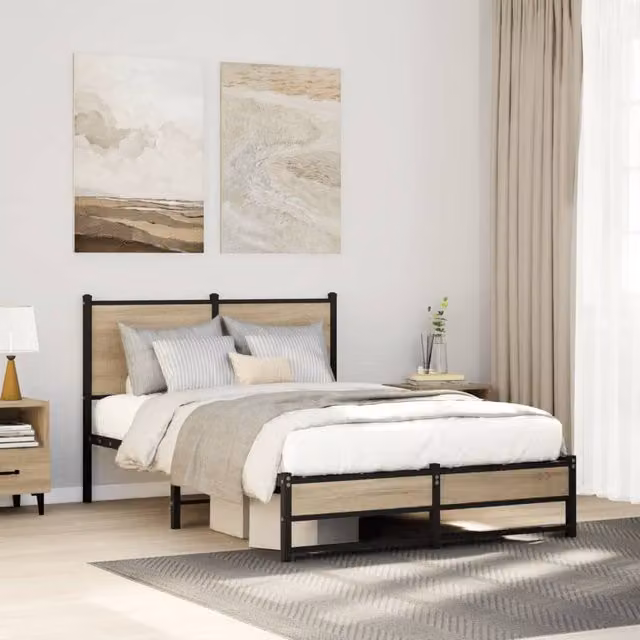 Berkfield Home Metal Bed Frame in Sonoma Oak Brown, W/D/H: 120 x 200 cm – 1