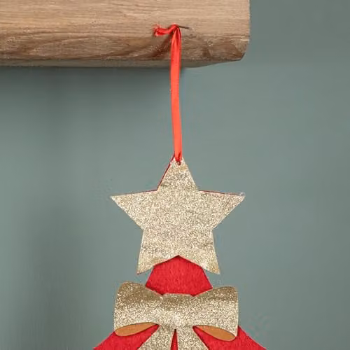 Samuel Alexander Red Fabric Christmas Tree Shaped Hanging Advent Calendar Decoration, Height: 90 cm – 2