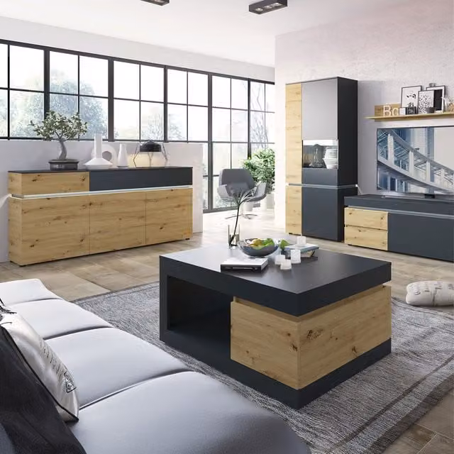 Furniture To Go Luci Modern Black 3-Door 2-Drawer Sideboard with Integrated Lighting and Soft-Close Drawers