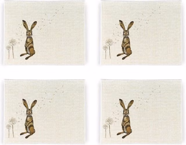 Purely Home Floral Linen Square Placemats, Set of 4, White