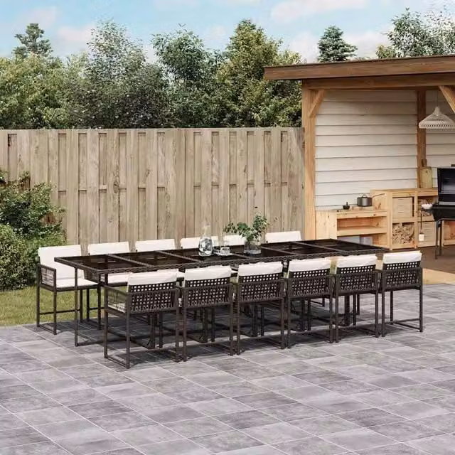 Berkfield Home 13 Piece Brown Poly Rattan Garden Dining Set with Cushions