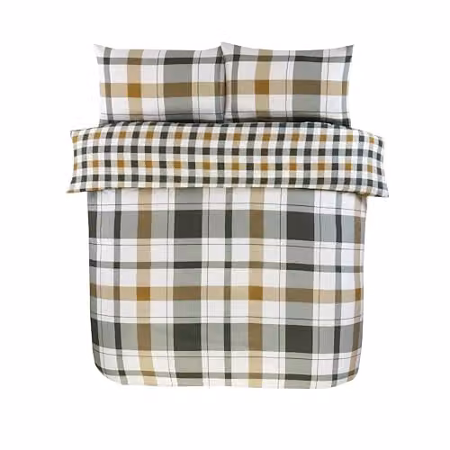 Rapport Home Green Checked Microfibre Duvet Cover and Pillowcase Set, W/D/H: 230 x 220 x 220 cm – 2