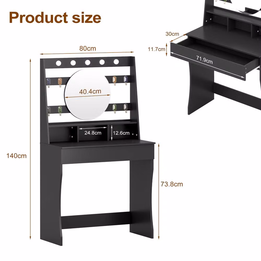 KEEPREAPER Modern Hollywood LED Dressing Table in Matt Black – 3