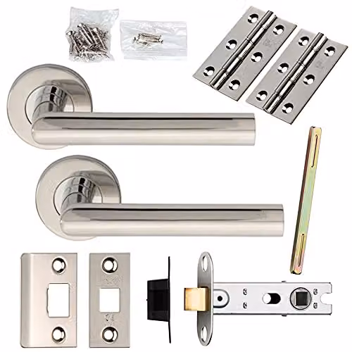Loops Door Handle and Latch Pack in Polished Steel Silver