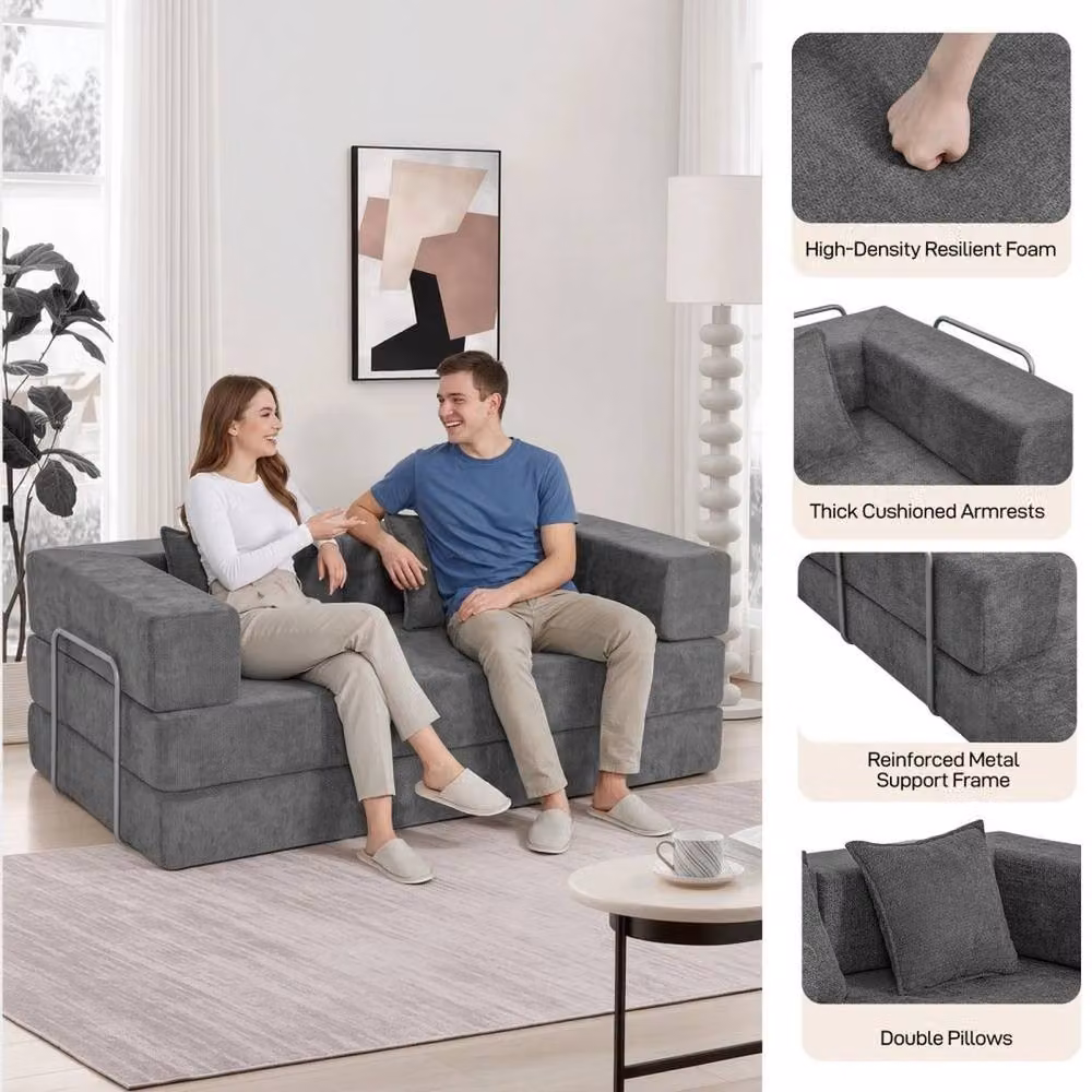 FORGEVIO Grey Sectional Sofa Bed with Sleeping Function and Foam Upholstery – 3