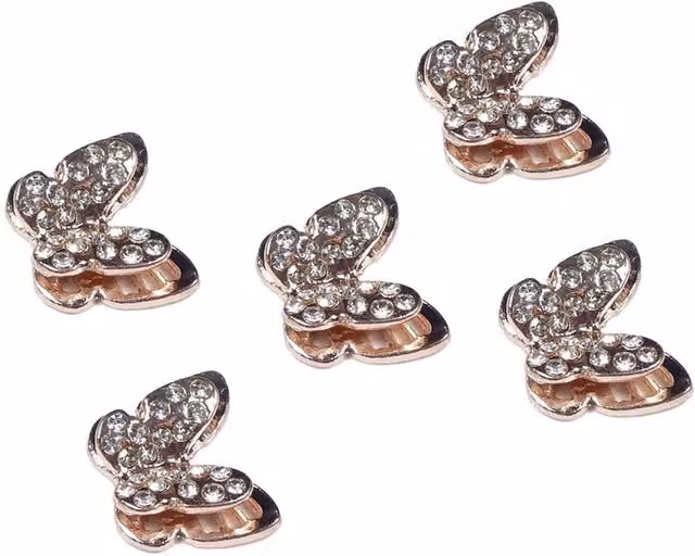 Syntego Pack of 5 Rose Gold Sparkling Butterfly Flat Back Diamante Embellishments
