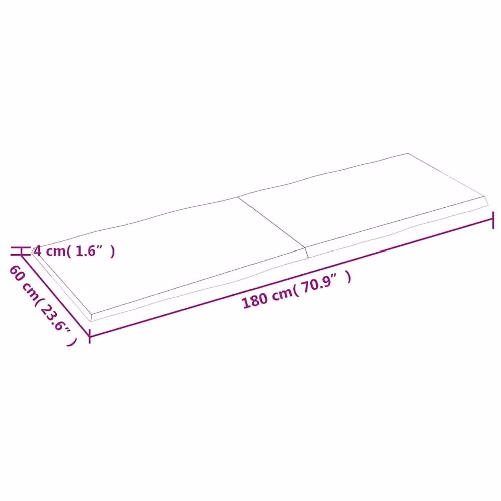 Berkfield Home Live Edge Solid Oak Table Top in Dark Brown and Dark Grey, W: 180 cm, D: 60 cm, H: 2-4 cm – 5